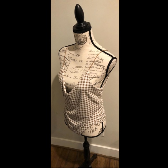 “Gaze” women’s brown & white checker camisole/tank top/spaghetti strap bodysuit - Picture 2 of 8